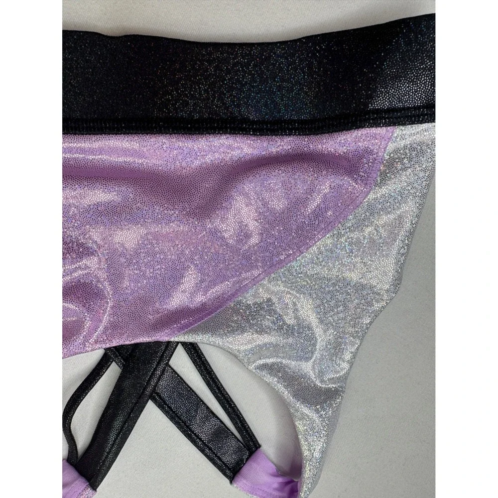 Justice Dance Gym Girls Iridescent Colorblock Sports Bra Purple Silver S 7/8 NWT